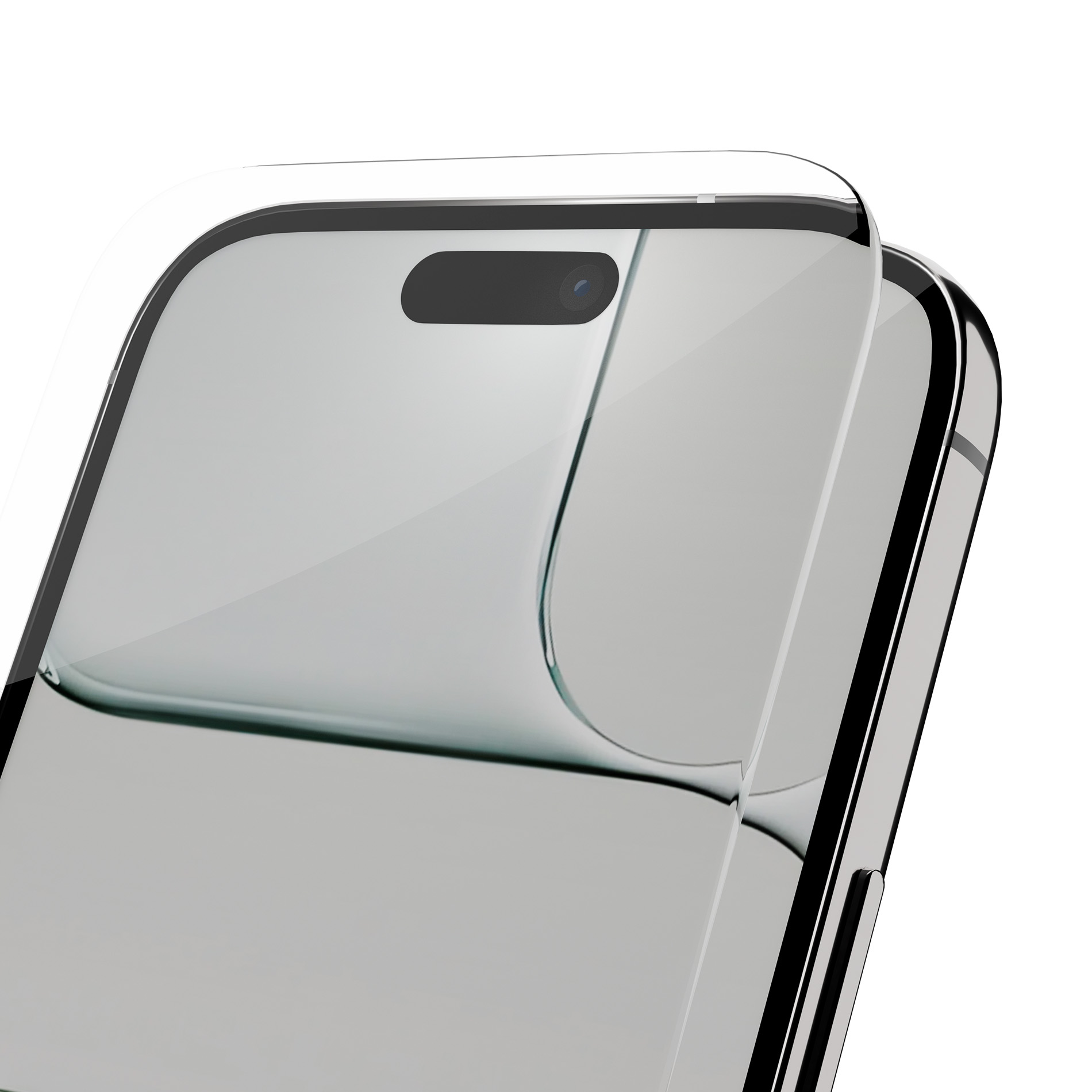 Primo piano di uno smartphone con una pellicola protettiva in vetro trasparente parzialmente rimossa.