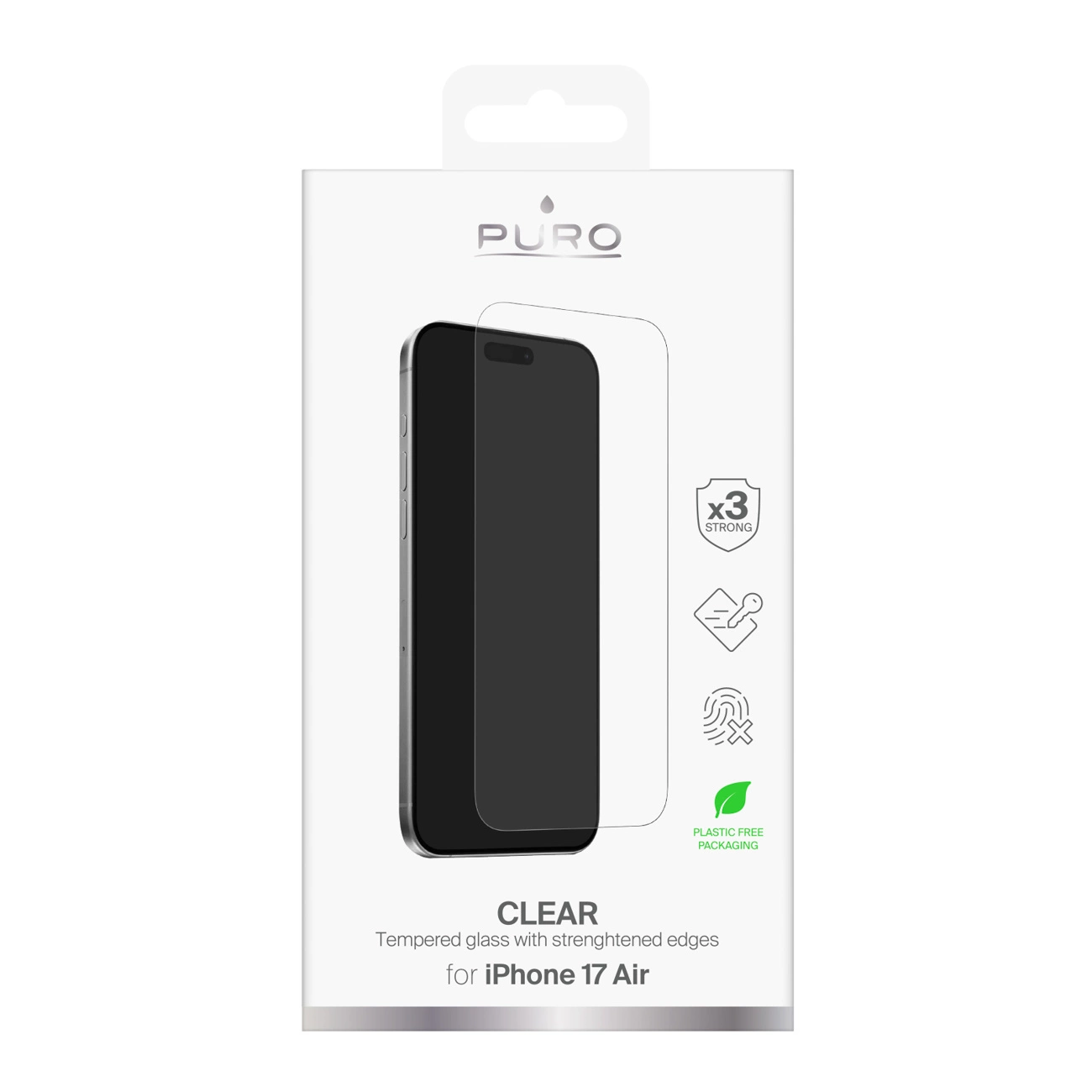 Confezione in vetro temperato Puro con bordi rinforzati per iPhone 17 Air.