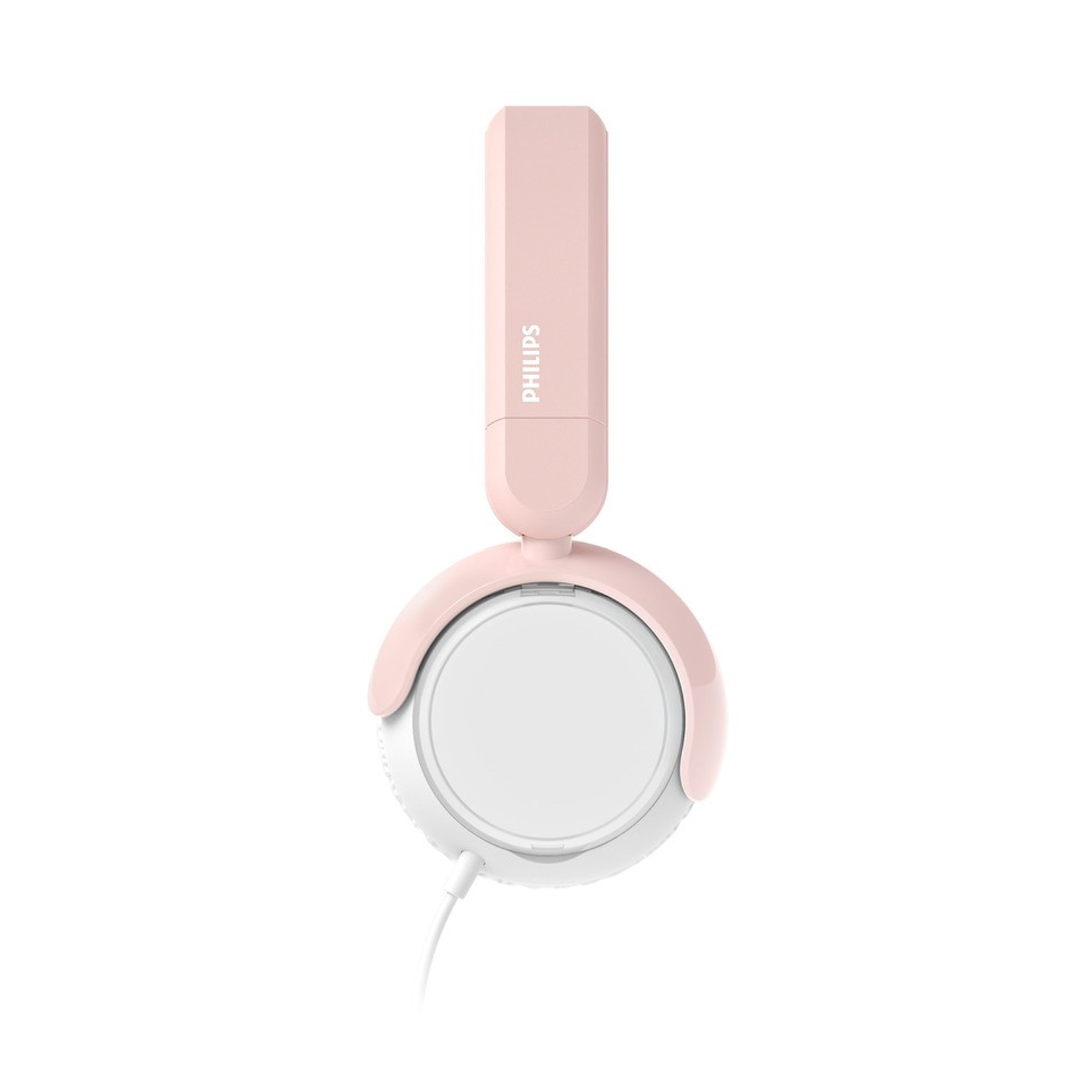 Rosa und weiße kabelgebundene On-Ear-Kopfhörer von Philips vor weißem Hintergrund.