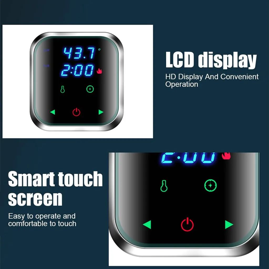 Digitale LCD-Anzeige mit Touch-Bedienfeld und Temperaturangabe.