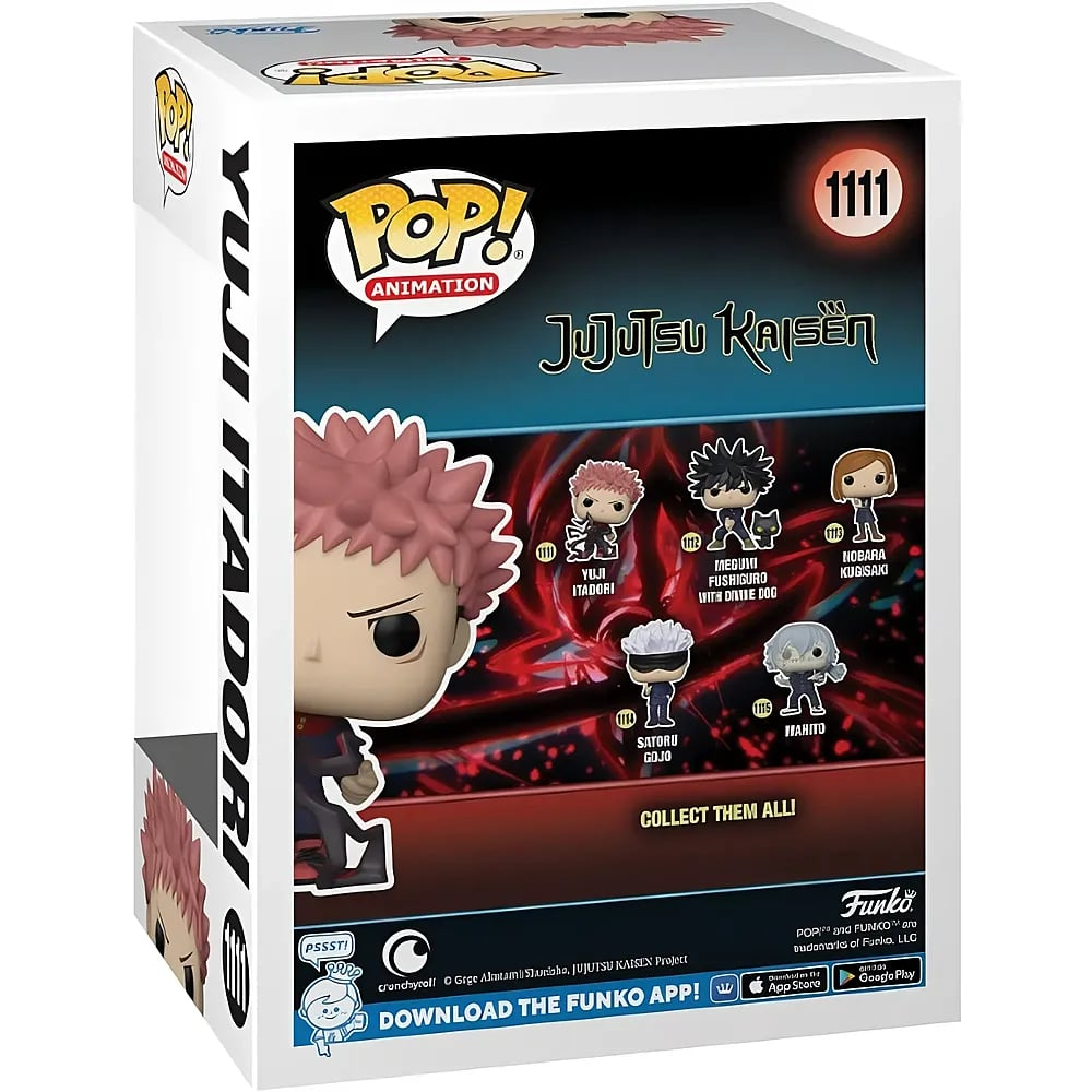 Verpackung der Funko Pop Jujutsu Kaisen Figur Nr. 1111 von Yuji Itadori mit Charakterübersicht auf der Rückseite.
