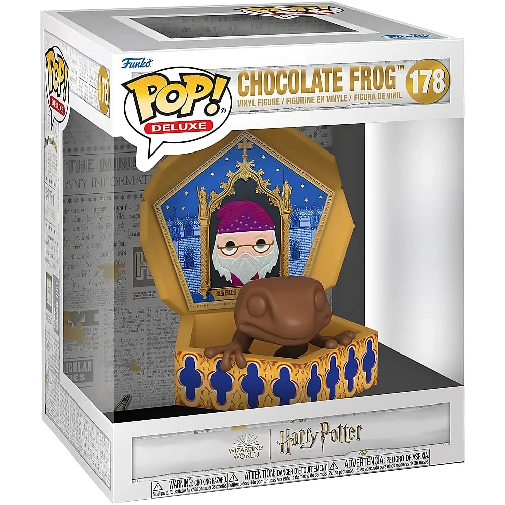 Figurka winylowa Chocolate Frog Harry Potter Pop Deluxe w swoim pudełku.