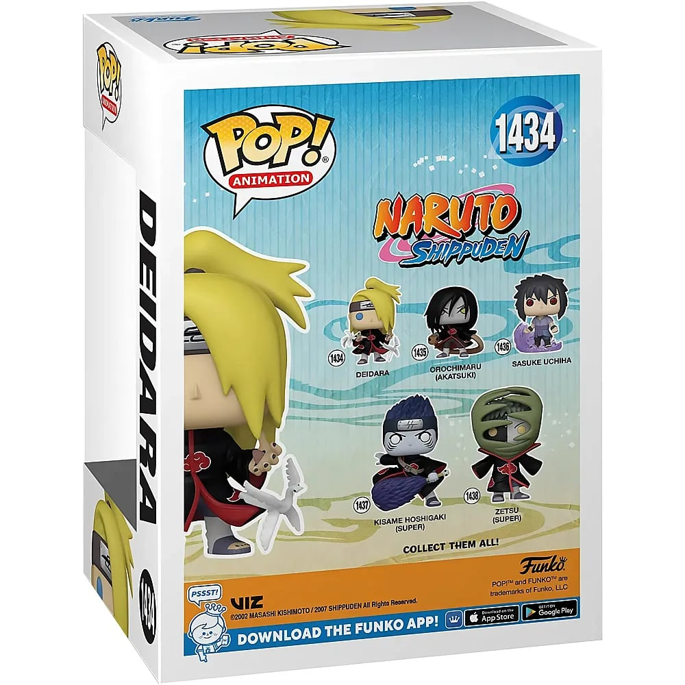 Rückseite einer Funko Pop Naruto Shippuden Deidara Box mit anderen Charakteren.