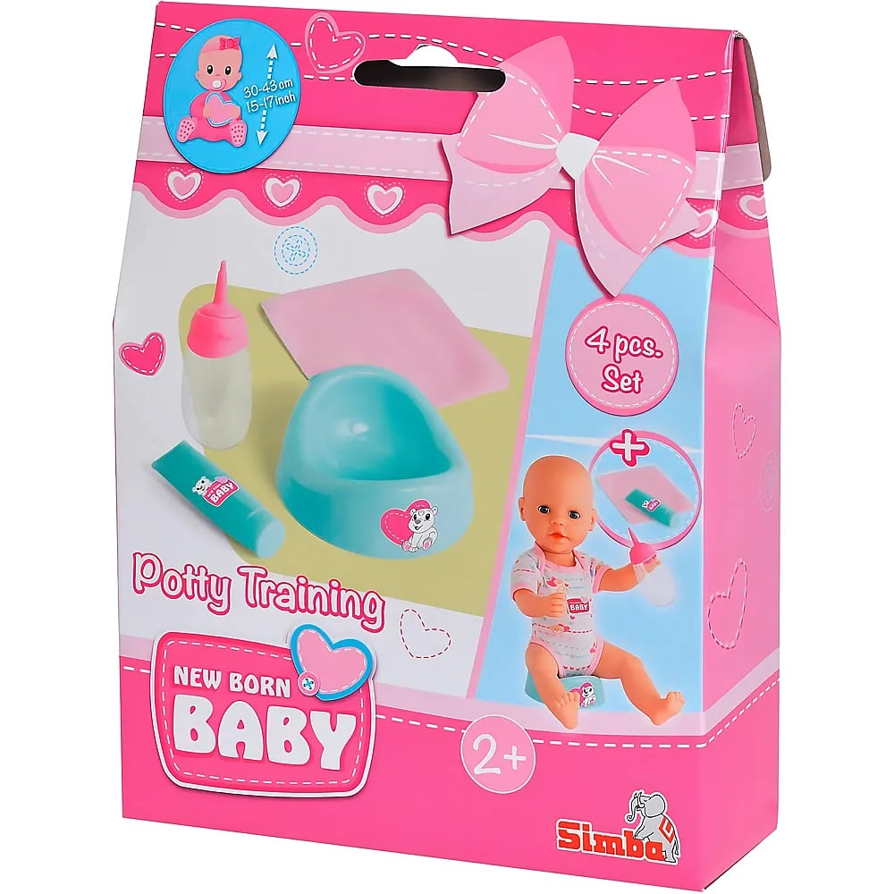 Rosa Simba Newborn Baby Töpfchentraining-Set Box mit Puppe, Töpfchen, Flasche und Zubehör.