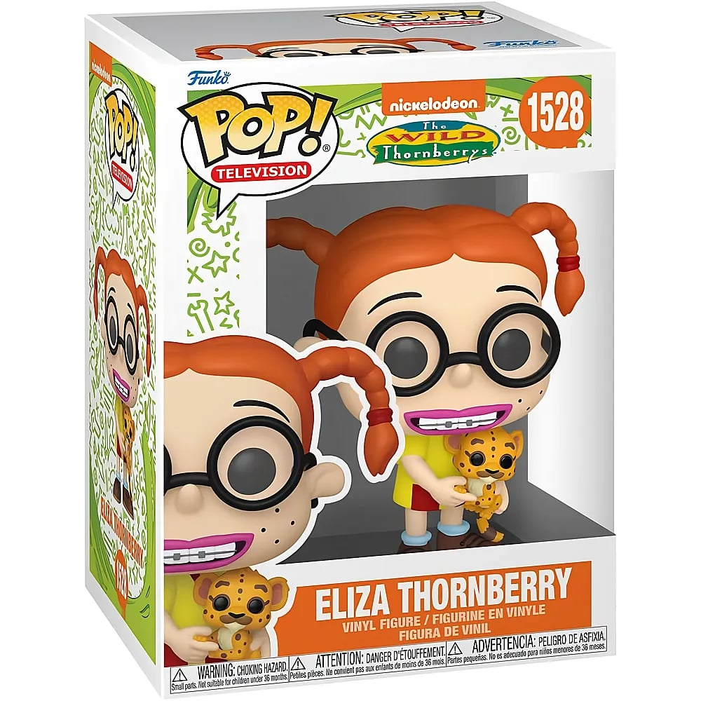 Caja Funko Pop de Eliza Thornberry de Los Thornberrys sosteniendo un peluche de guepardo.