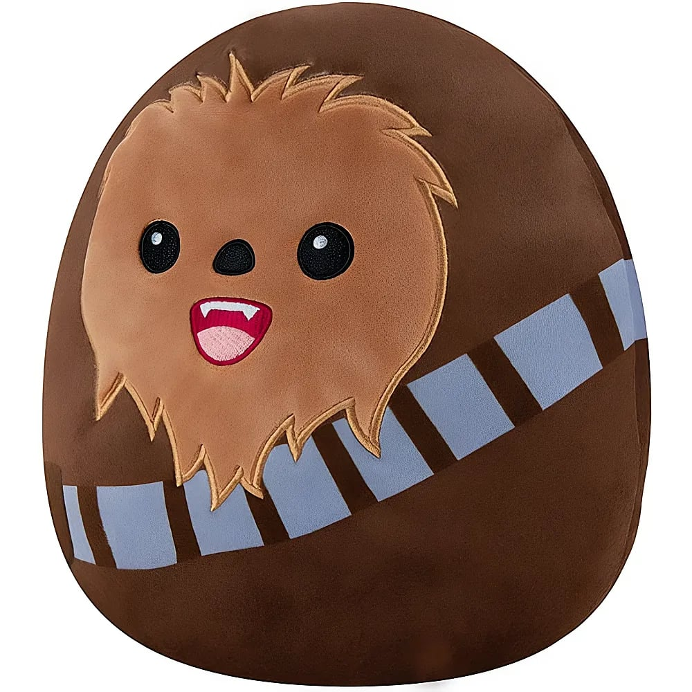 Une peluche Chewbacca marron en forme d'œuf avec un visage et une sangle.