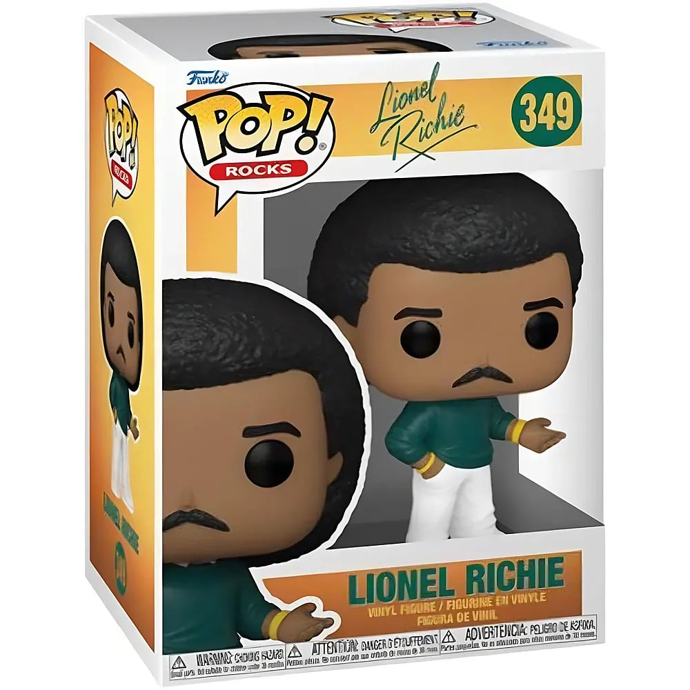 Figurka winylowa Funko Pop Lionel Richie w zielonym swetrze i białych spodniach.