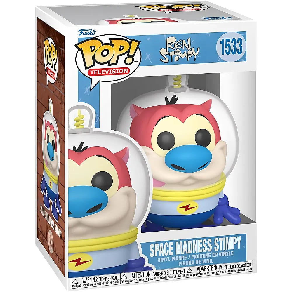 Figura de vinilo Funko Pop de Space Madness Stimpy en una colorida caja.