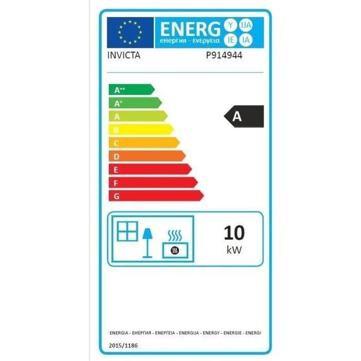 Energielabel der Klasse A für Invicta P914944 mit 10 kW.