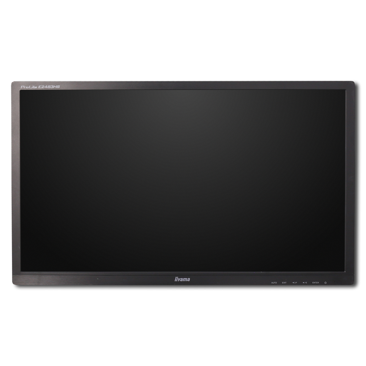 Ein schwarzer liyama ProLite E2483HS Monitor mit flachem Bildschirm vor weißem Hintergrund.
