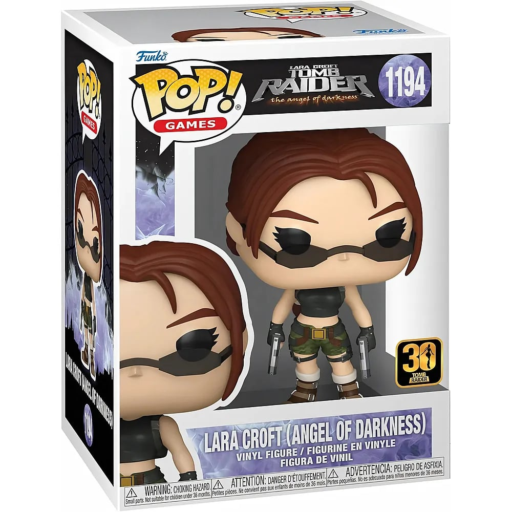 Lara Croft Funko Pop Figur in ungeöffneter Sammlerbox mit Tomb Raider Branding.