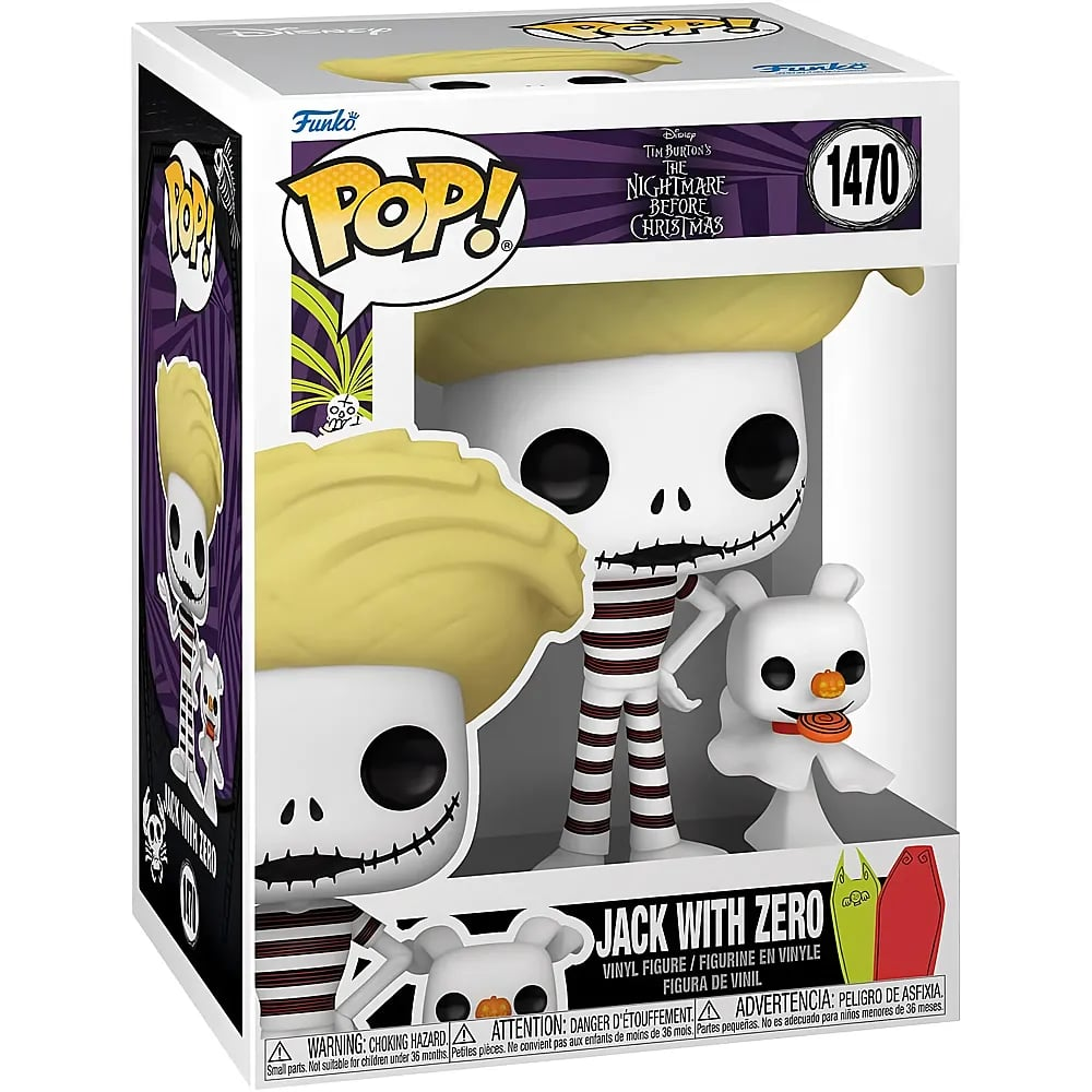 Caja Funko Pop con Jack Skellington y Zero de The Nightmare Before Christmas.