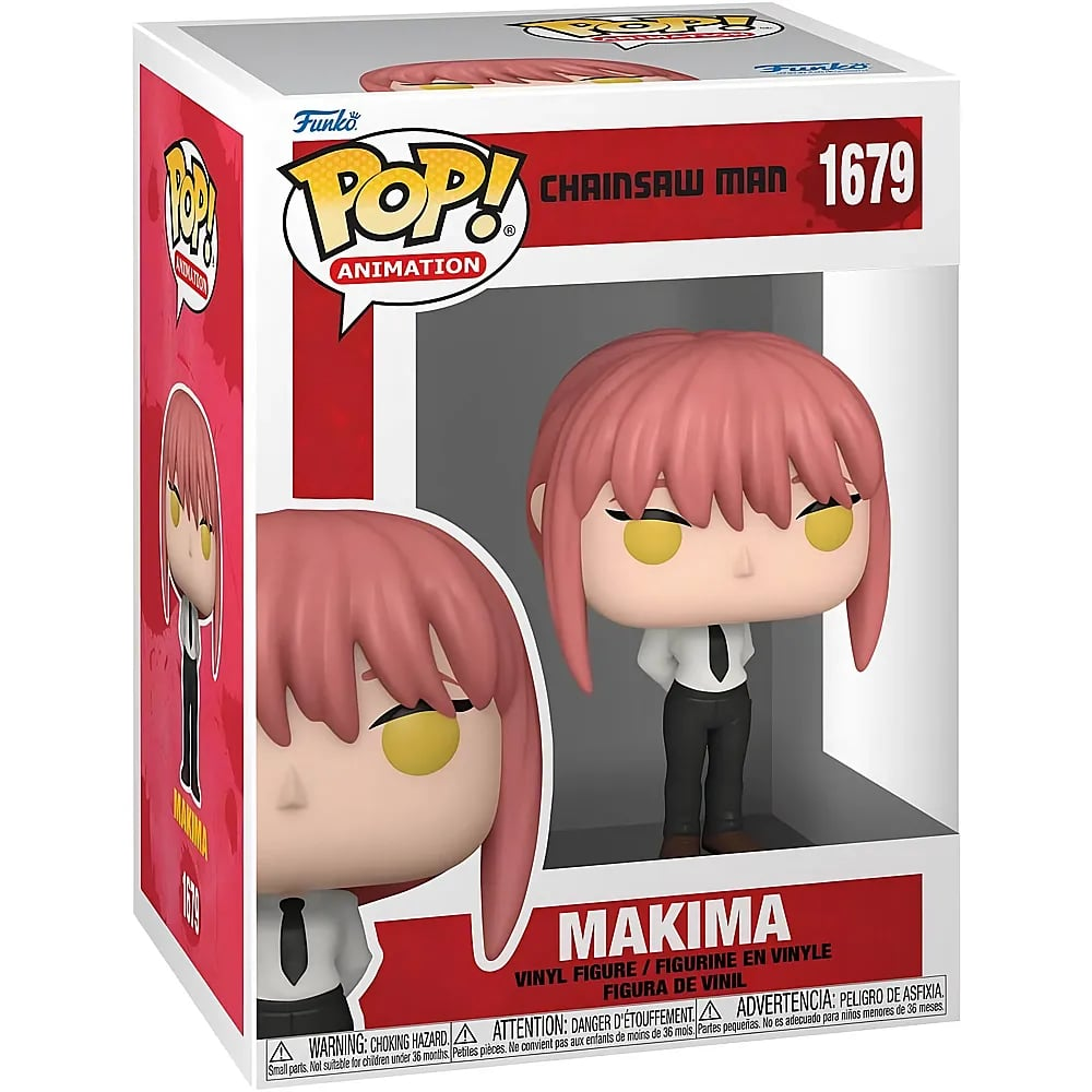 Funko Pop Animation Chainsaw Man Makima Vinyl-Figur in weißer und roter Box.