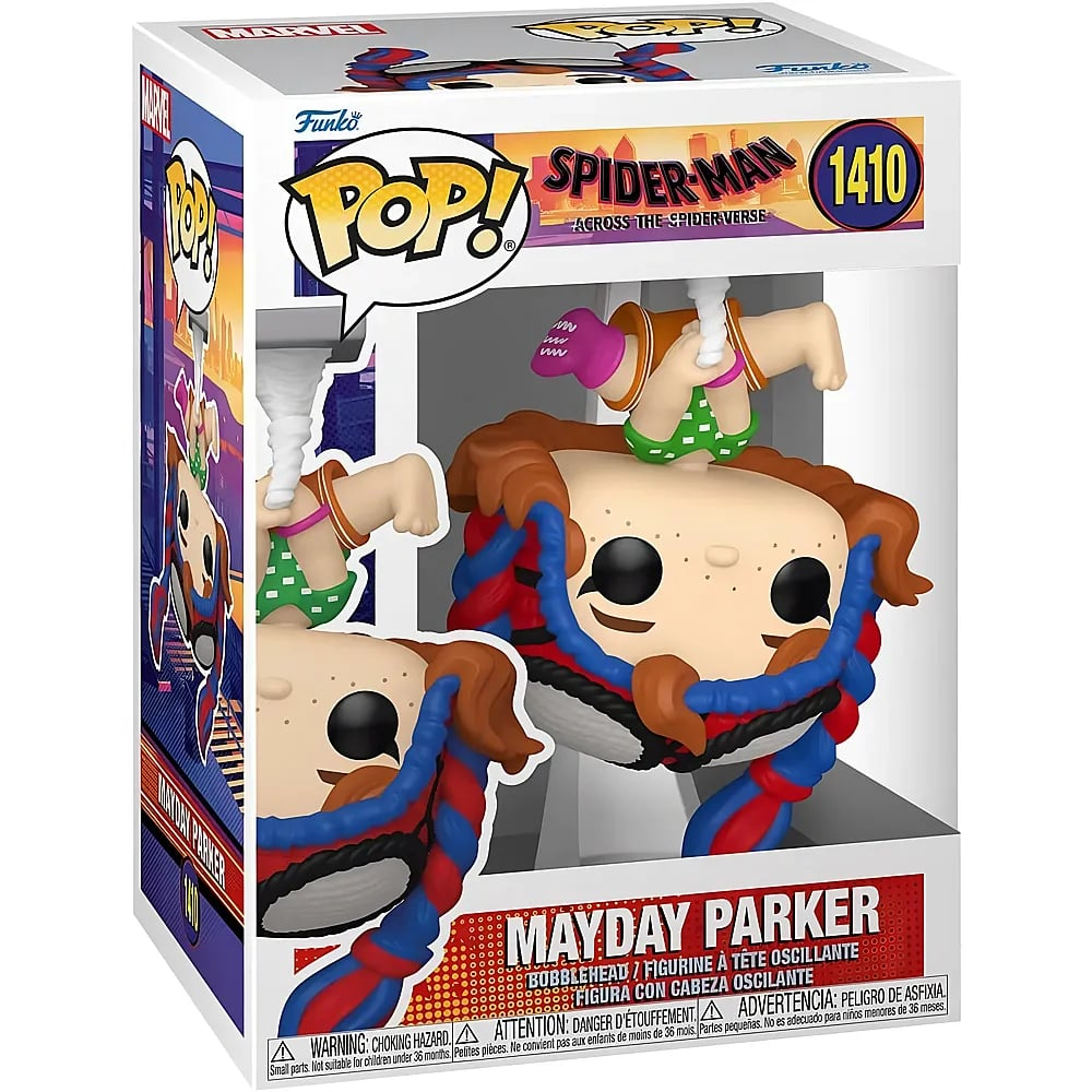Una caja Funko Pop con la figura de vinilo de Mayday Parker de Spider-Man: Across the Spider-Verse.