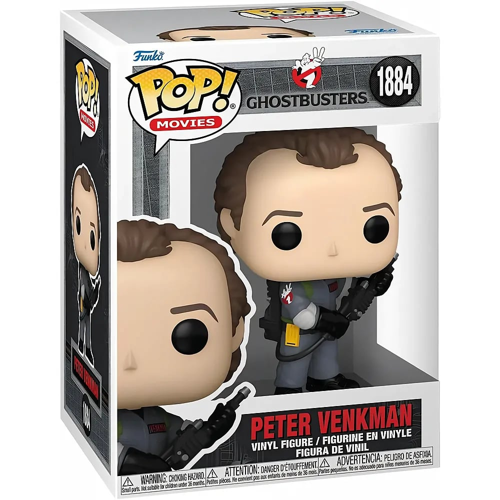 Funko Pop Vinylfigur von Peter Venkman aus Ghostbusters in Box.