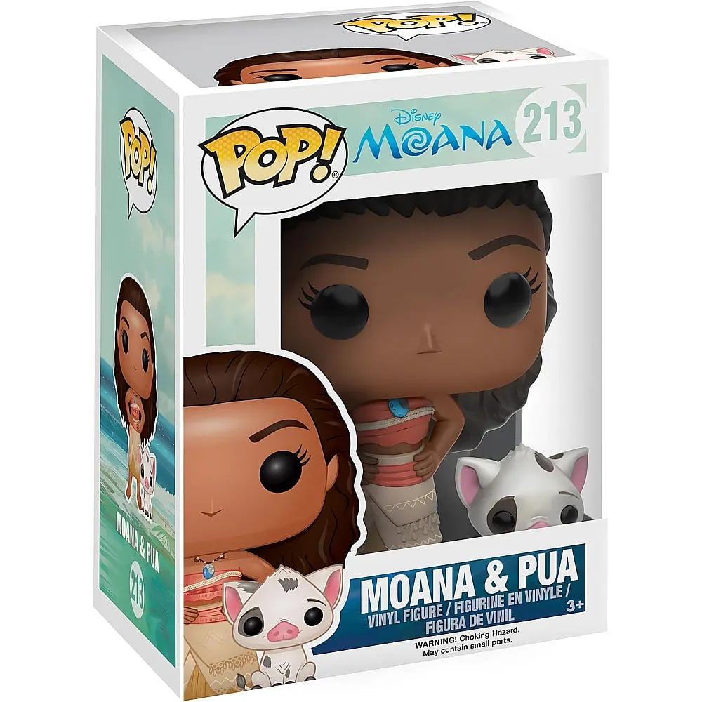 Figura de vinilo Pop! de Disney Moana y Pua dentro de su caja de embalaje.