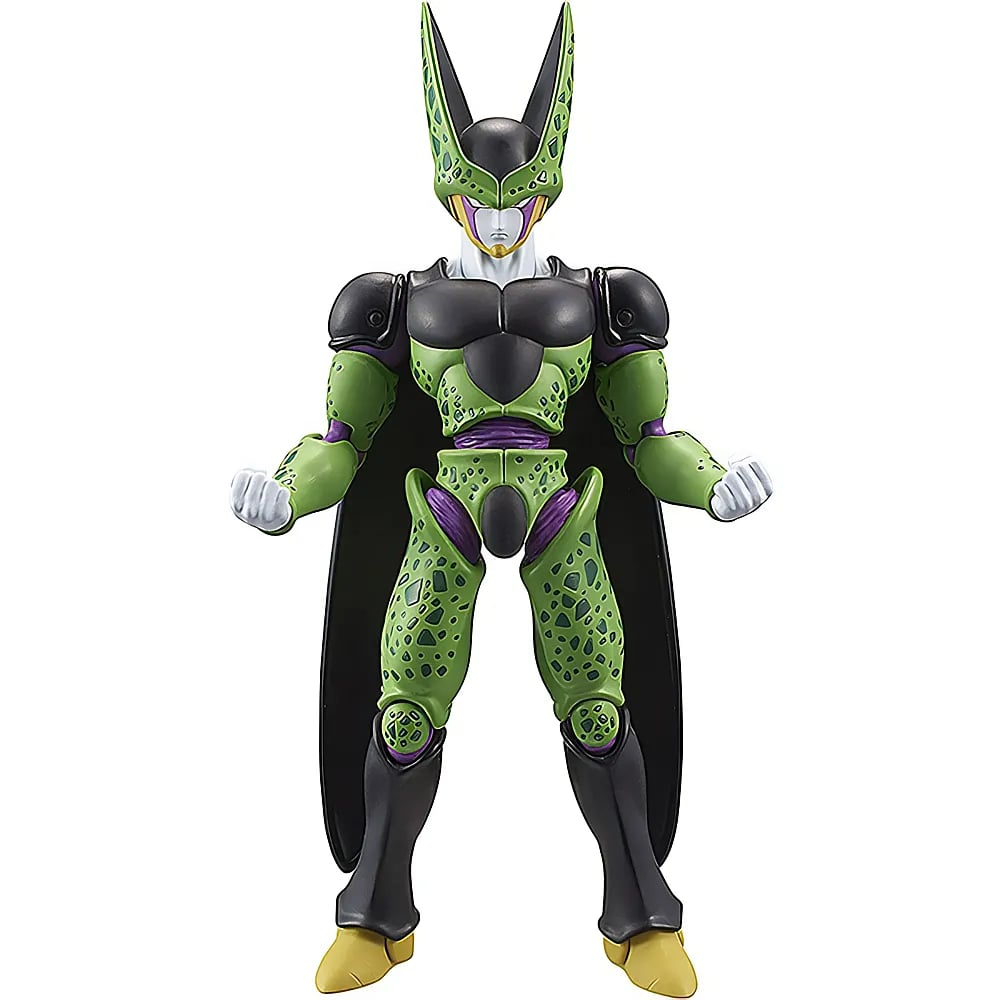 Figura de acción de Cell Imperfecto de Dragon Ball Z, con piel verde con manchas, armadura negra y cabeza puntiaguda.