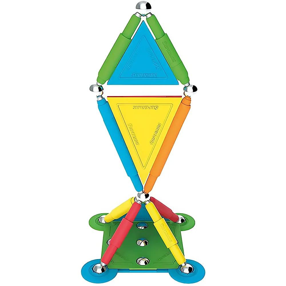 Colorata struttura giocattolo geometrica fatta di asticelle magnetiche e sfere metalliche.