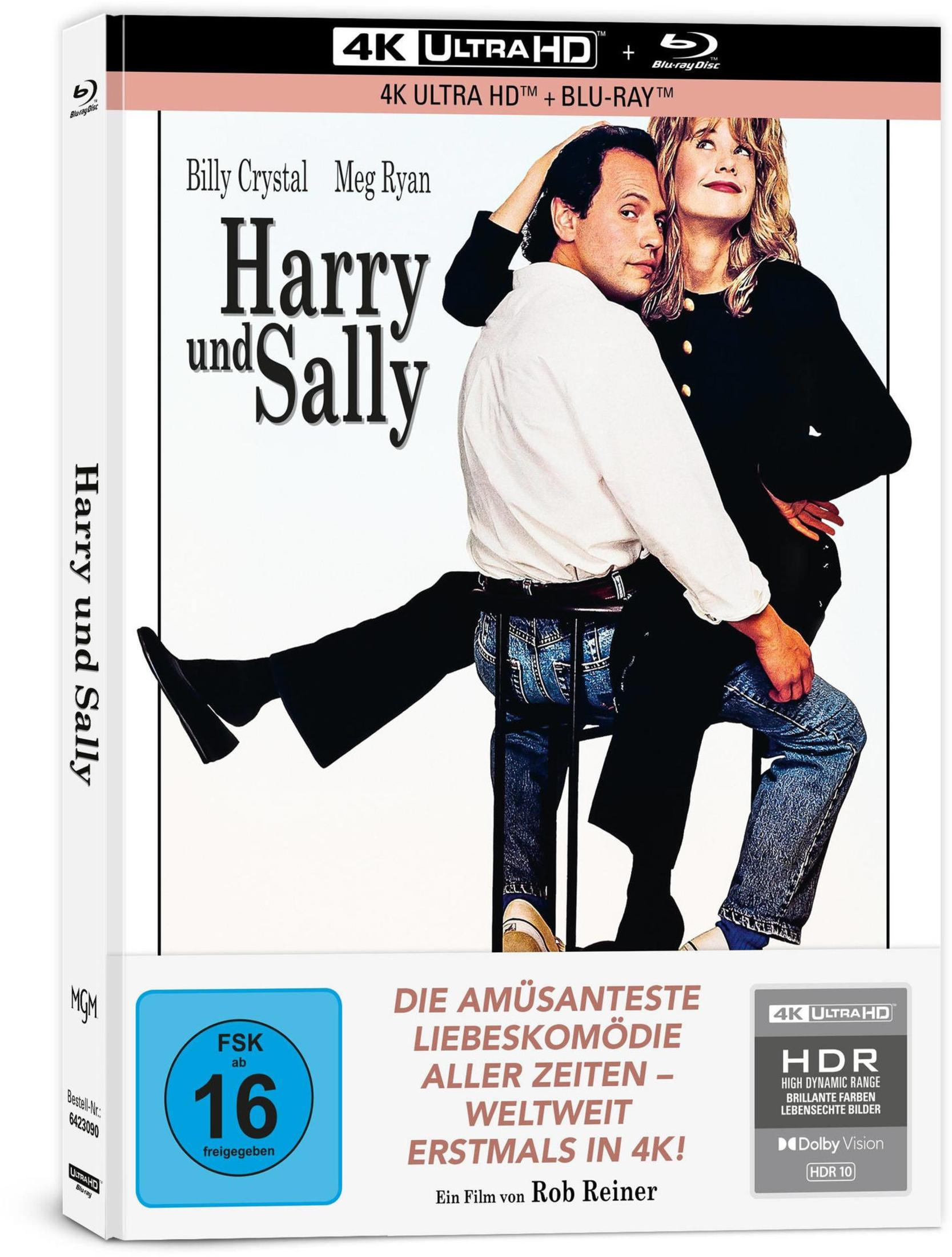 Blu-ray-Cover von Harry und Sally mit Billy Crystal und Meg Ryan auf einem Stuhl.