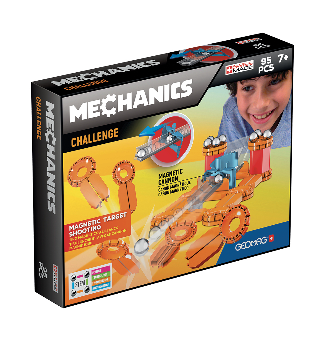Scatola del gioco di costruzione magnetico Geomag Mechanics Challenge con cannone.