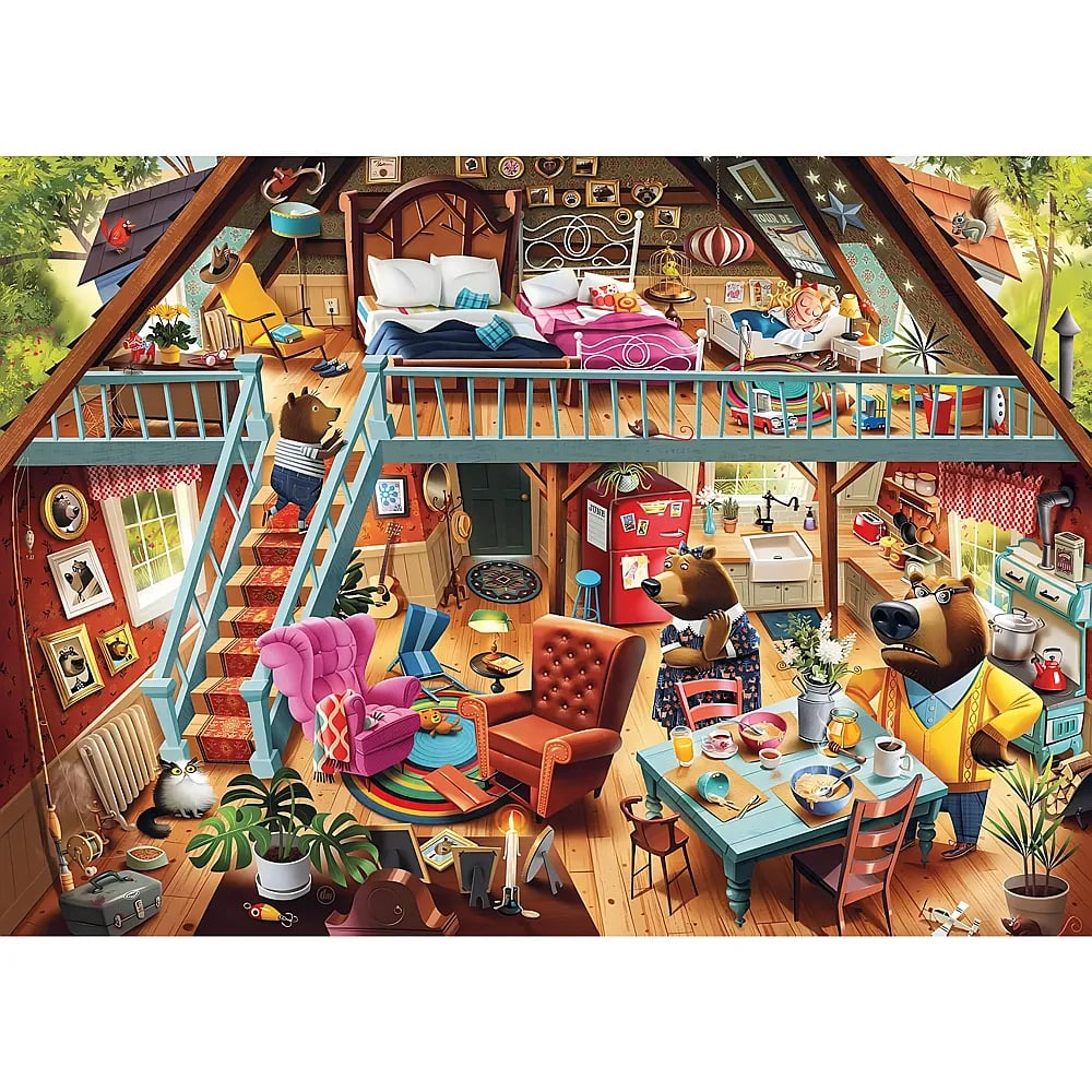 Gemütliches Bärenhaus im Dachgeschoss mit zwei Etagen, Küche, Wohnzimmer und Schlafzimmer.