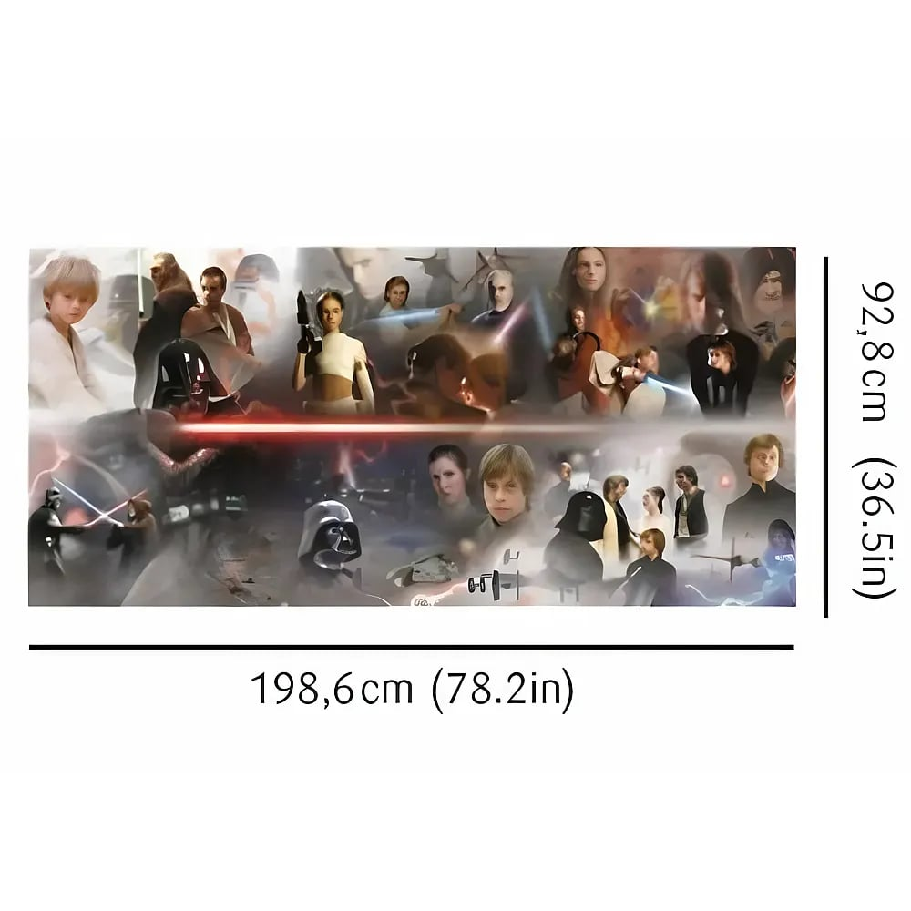 Eine Star Wars Wandtattoo-Collage mit Figuren und Raumschiffen, Maße 198,6x92,8 cm.