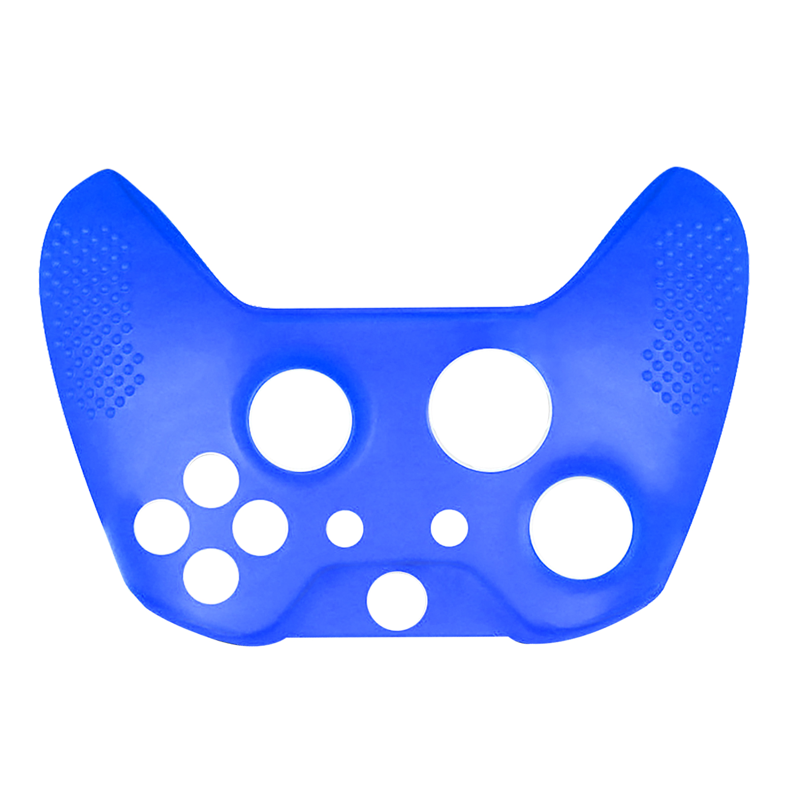 Blaue Silikon-Controller-Hülle mit strukturierten Griffen vor weißem Hintergrund.