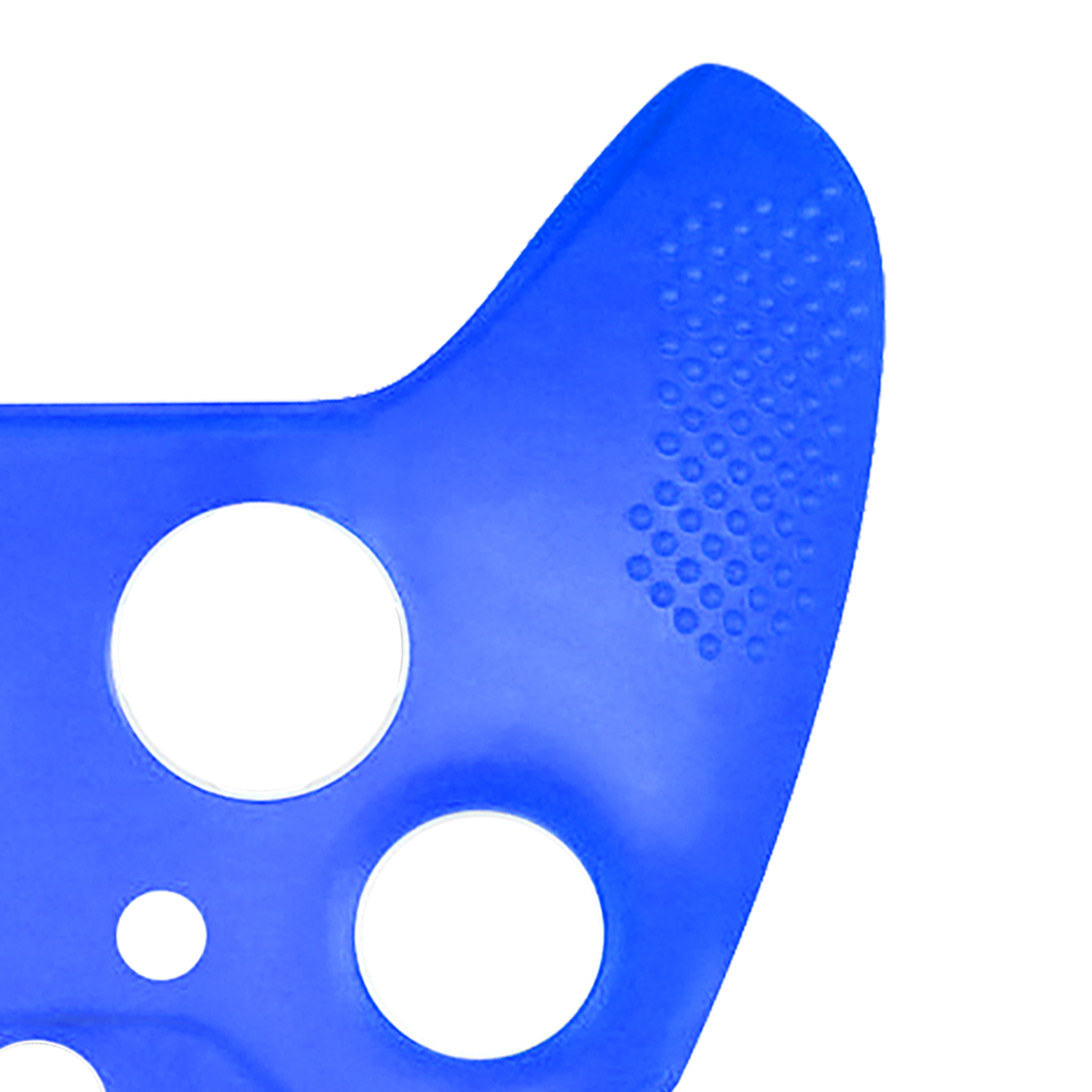 Blaue Silikon-Controllerhülle mit genopptem Griff auf weißem Hintergrund.