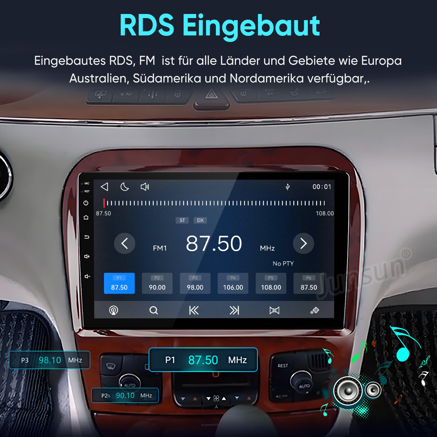 Autoradio mit RDS-Funktion und Touchscreen in der Mittelkonsole.
