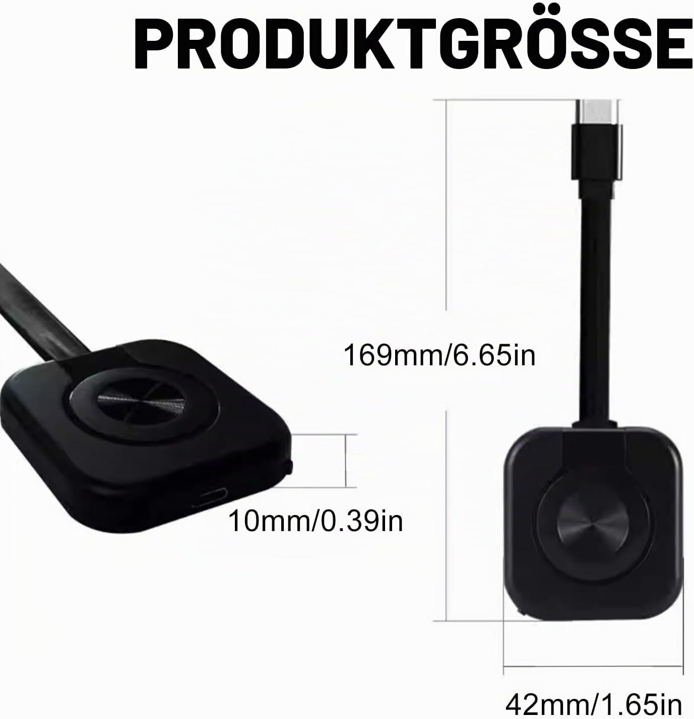 Produktgröße des Adapters mit Maßen: 169mm Länge, 10mm Dicke und 42mm Breite.