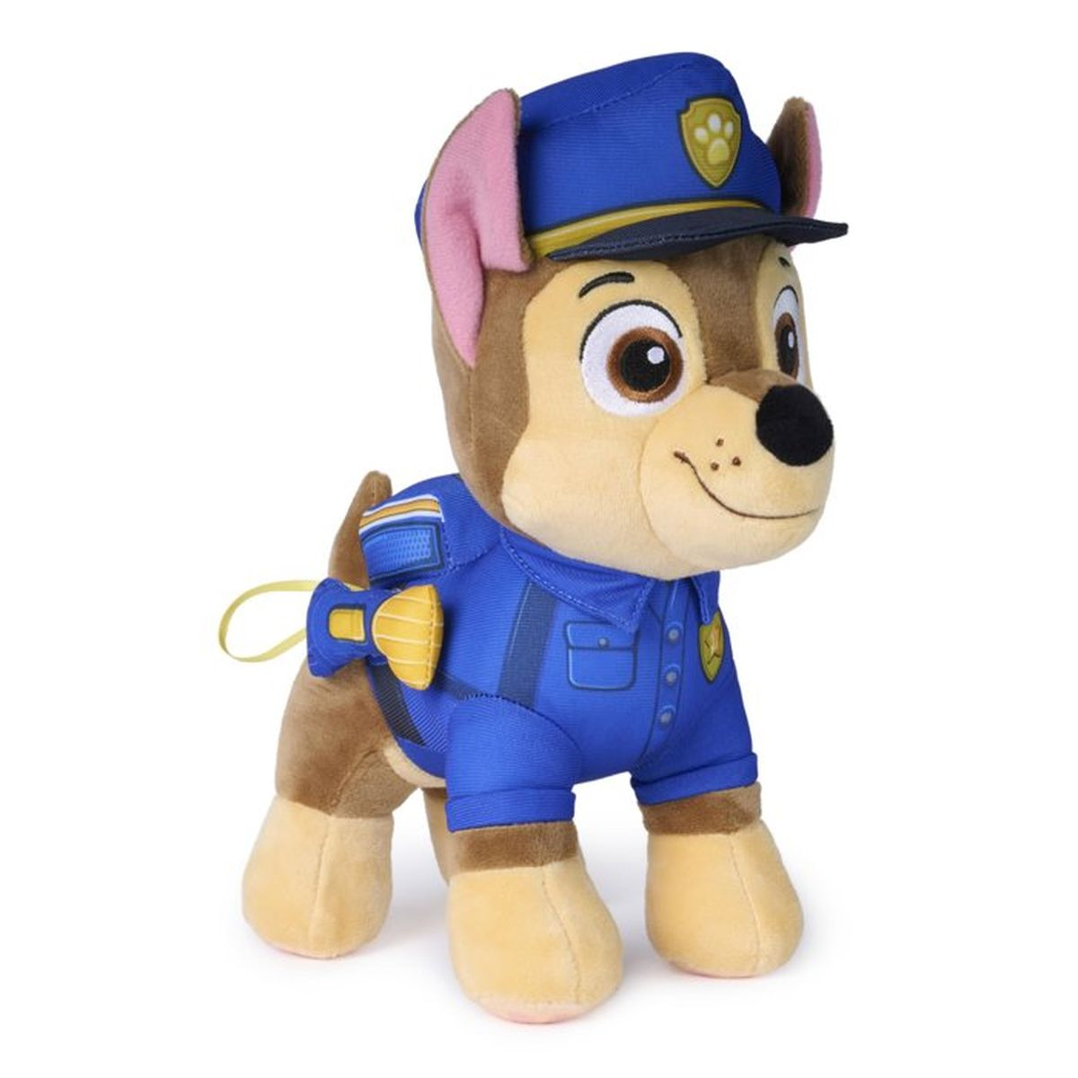 Ein Chase Plüschtier aus Paw Patrol in blauer Polizeiuniform und Mütze.