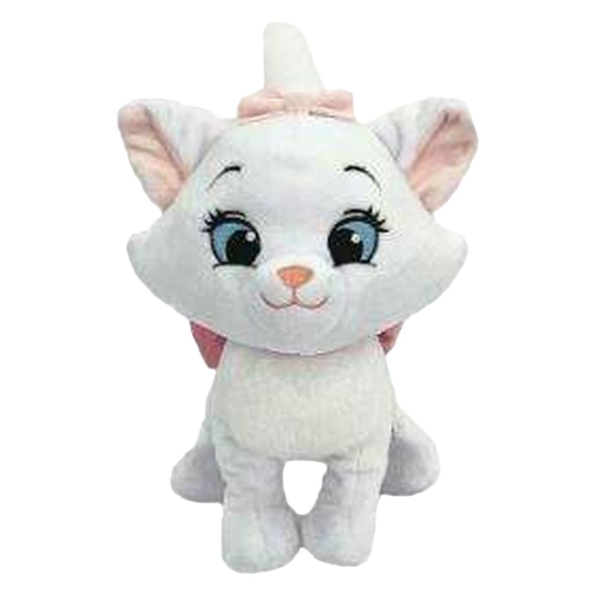 Plüschtier von Marie aus Aristocats mit weißem Fell, großen blauen Augen und rosa Schleife am Kopf und Hals.