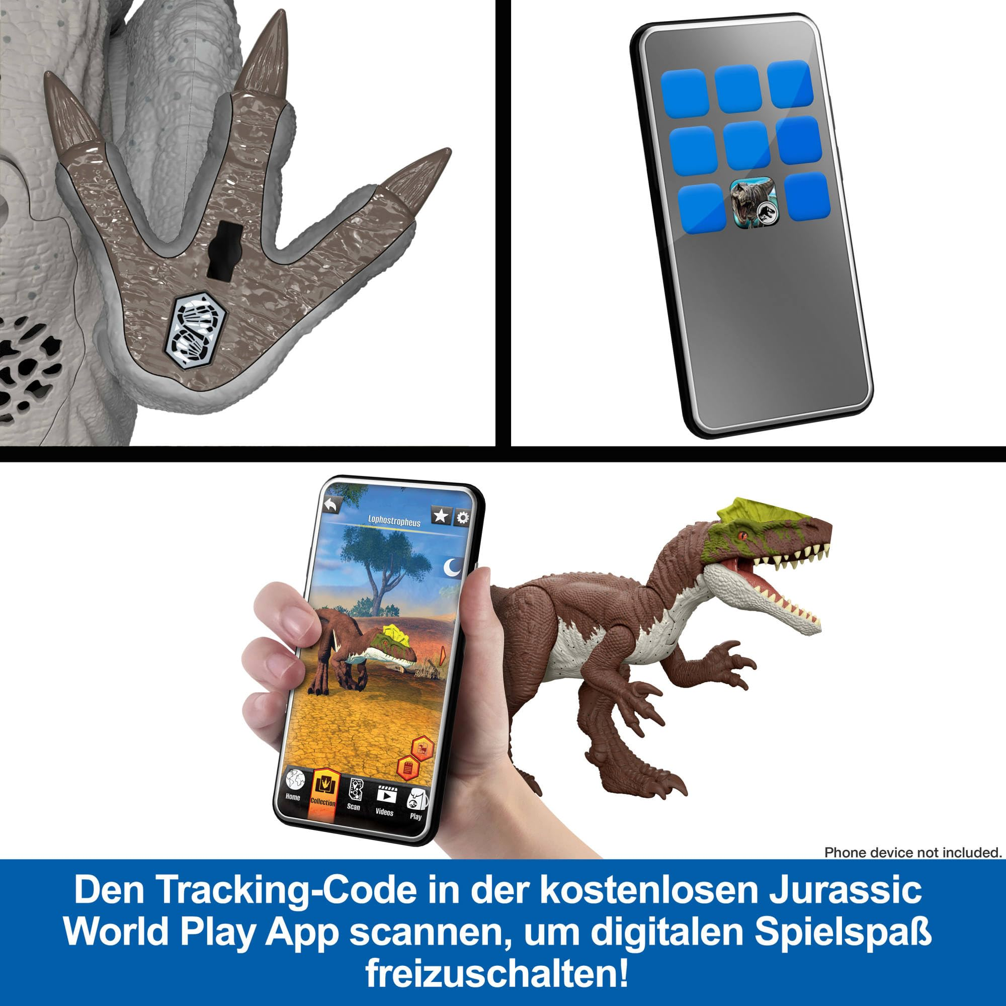 Scannen Sie den Dinosaurier-Tracking-Code mit einer App für digitales Spiel.