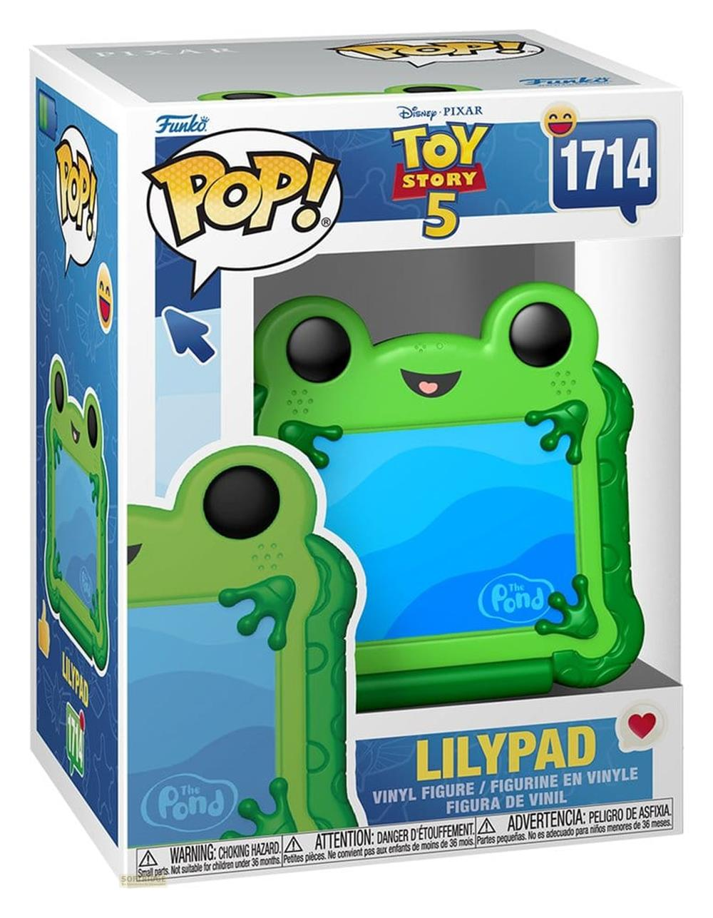 Funko Pop Box mit einer grünen Froschfigur Namens Lilypad aus Toy Story 5.