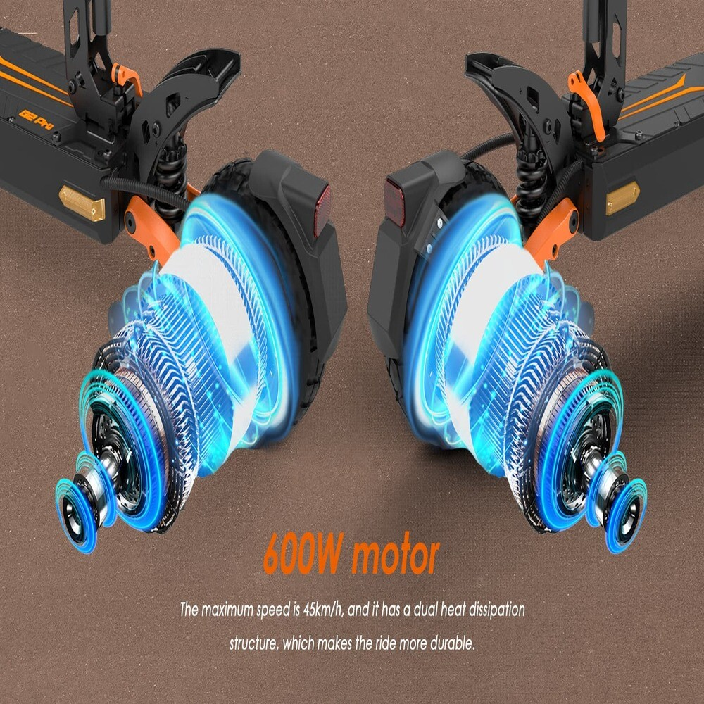 Un motore per monopattino elettrico da 600W con grafica blu brillante e dettagli tecnici.