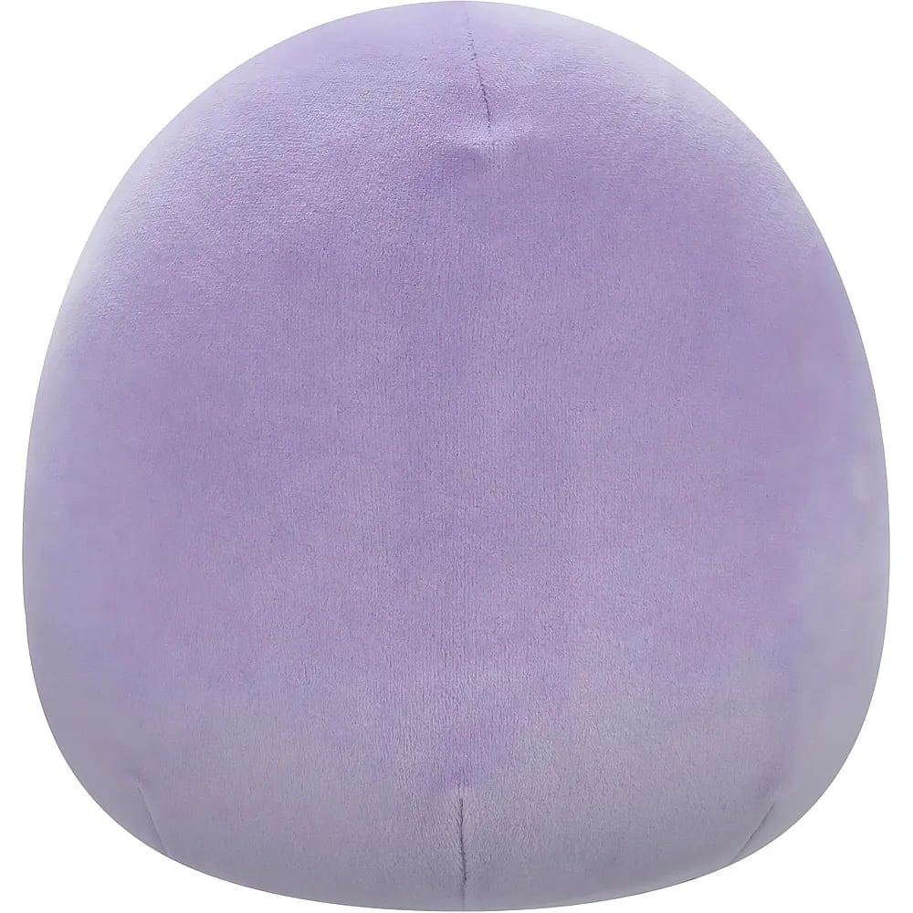 Ein einfaches, rundes, violettes Plüschtier auf weißem Hintergrund.