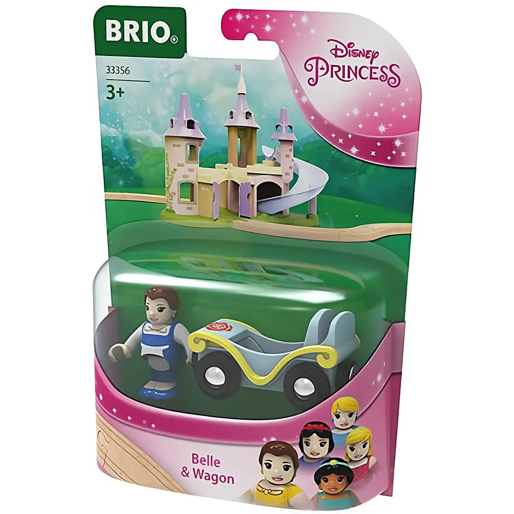 Brio Disney Princess Belle & Wagon Spielzeugset in Verpackung mit Figur und Wagen.