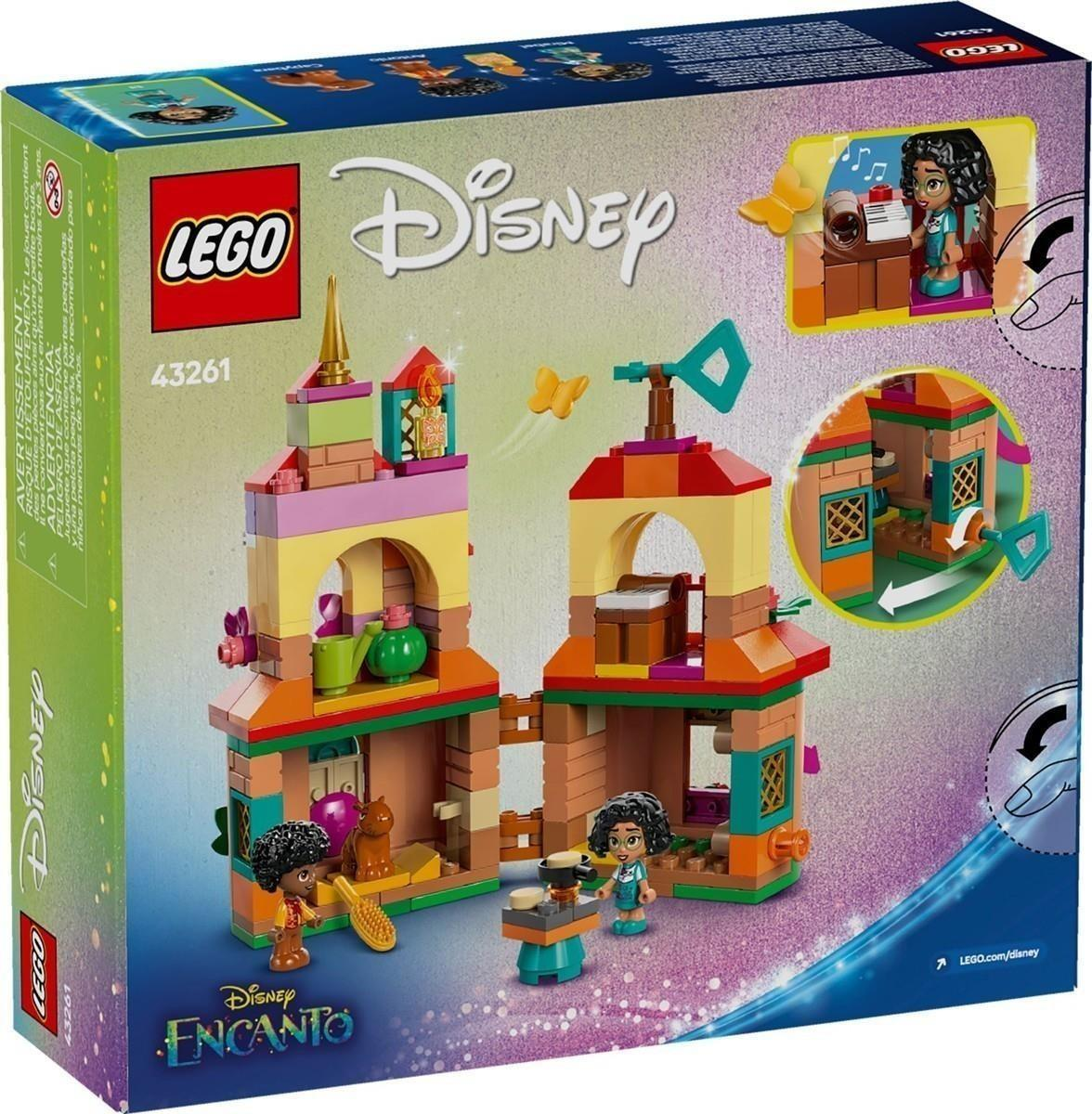 Eine bunte Disney Encanto Lego-Set-Box mit Minifiguren und einem gebauten Hausmodell.