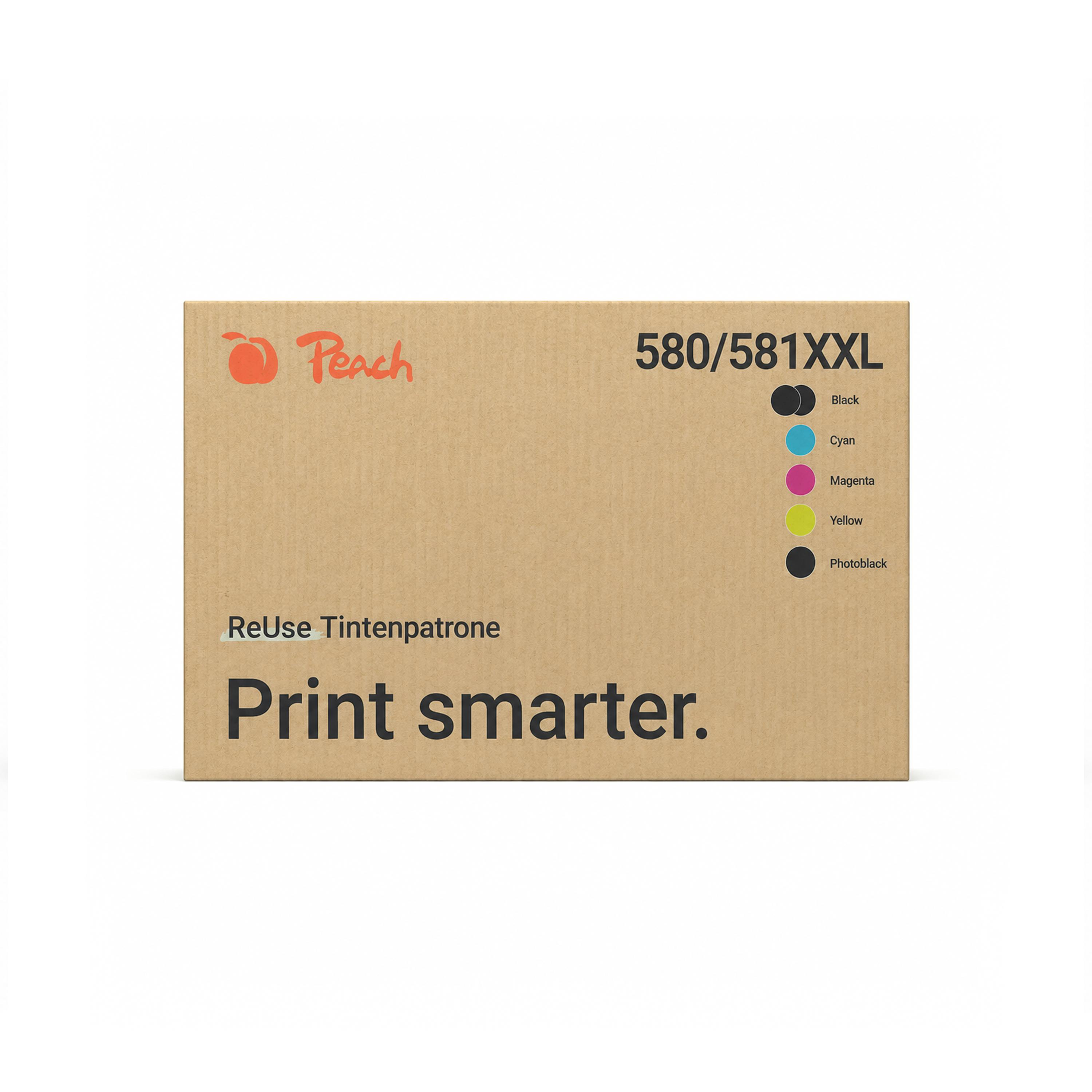 Una scatola di cartucce per stampante Peach marrone con testo su sfondo bianco.