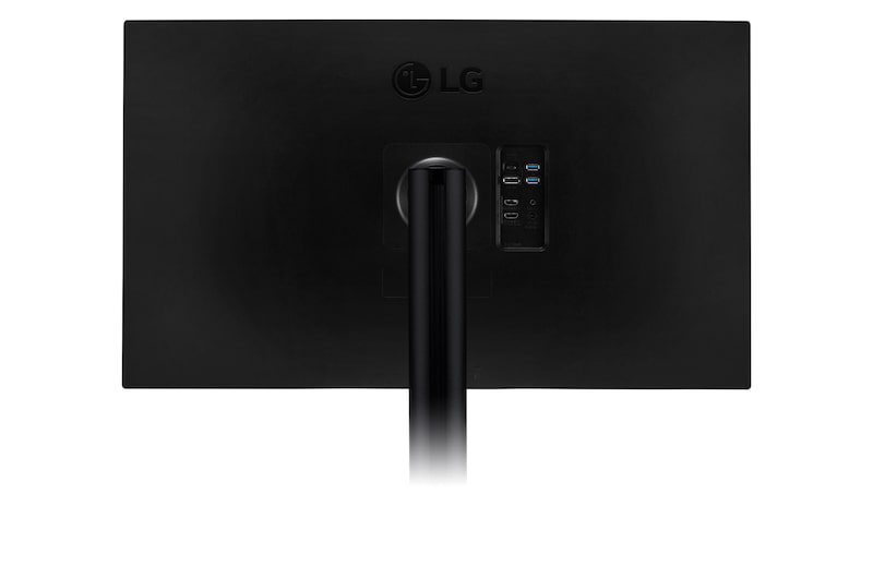 Standı ve görünür bağlantı noktaları olan siyah bir LG monitörün arkası.