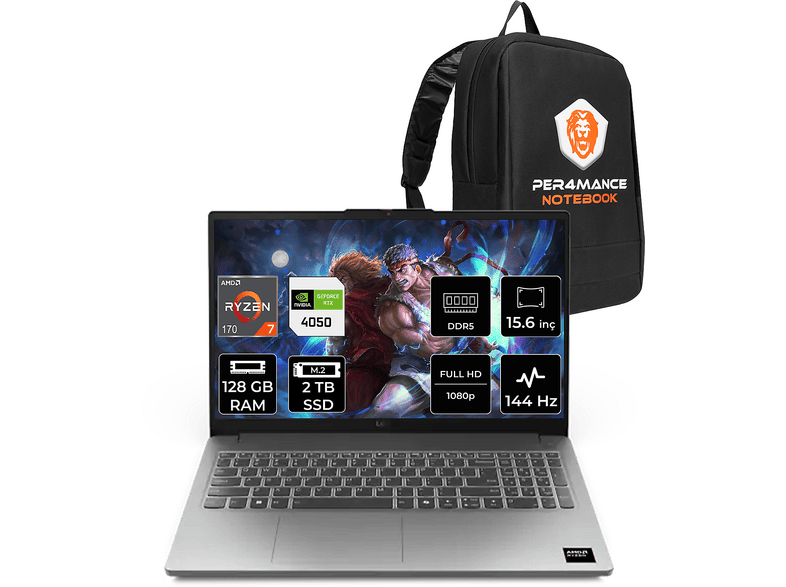 LENOVO LOQ RTX4050 6GB 65W FHD 83S000DATRP358 AMD Ryzen 7 170 128 GB RAM 2 TB SSD 15,6 inç FreeDOS Laptop+Çanta Gri