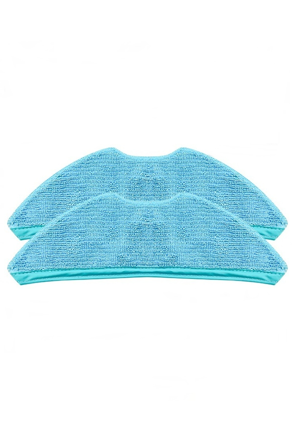 Beyaz arka planda kavisli kenarlara sahip iki mavi mikrofiber paspas pedi.