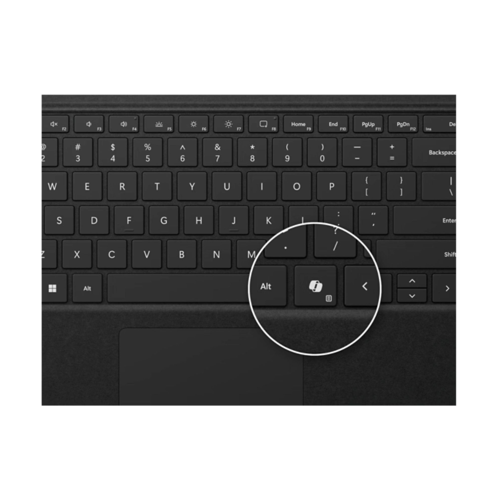 Primo piano di una tastiera di computer nera con il simbolo del tasto Copilot evidenziato in un cerchio.