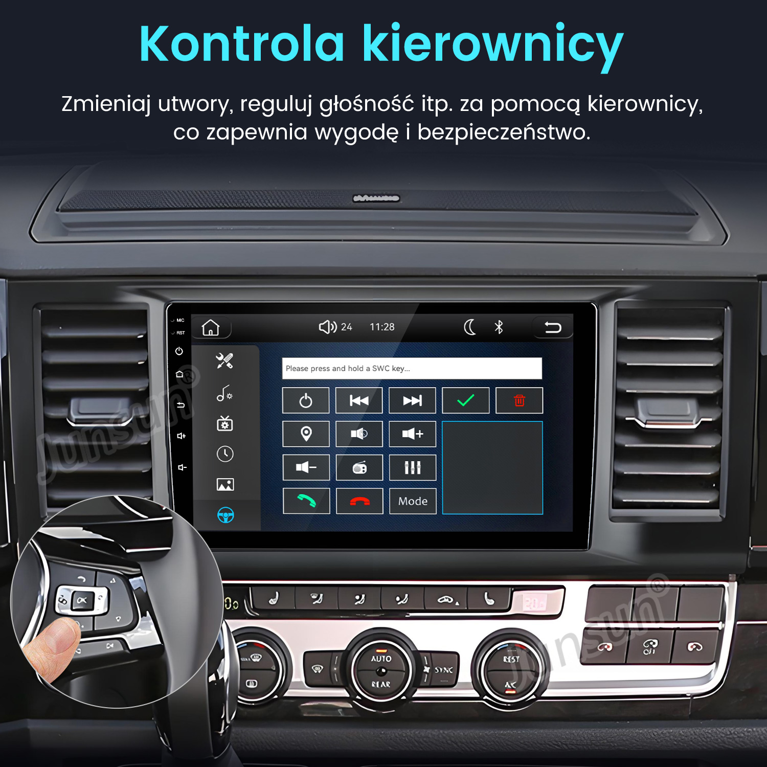 Ekran dotykowy auta z ustawieniami sterowania z kierownicy, wstawka z przyciskami.