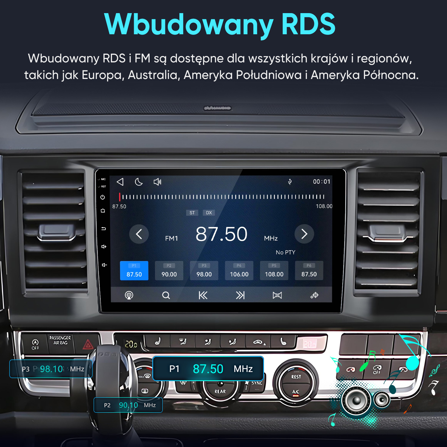 Radio samochodowe z ekranem dotykowym i obsługą RDS.