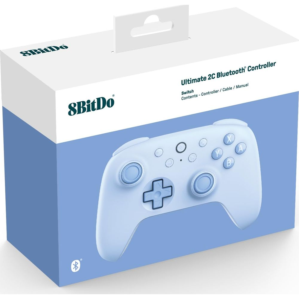Biało-niebieskie pudełko produktu kontrolera Bluetooth 8BitDo Ultimate 2C z wizerunkiem kontrolera z przodu.