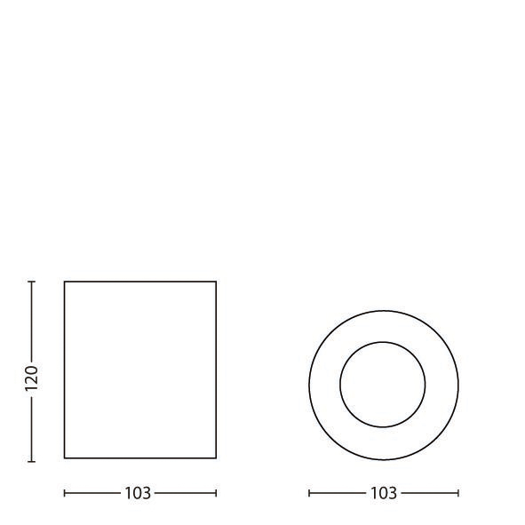 Technische Zeichnung eines Quadrats und Kreises mit Maßen 120 und 103.