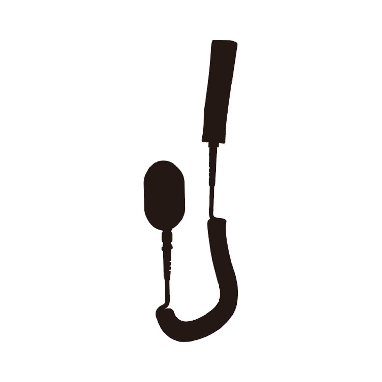 Eine schwarze Silhouette eines Handmikrofons und eines Gürtelclips auf einem weißen Hintergrund.
