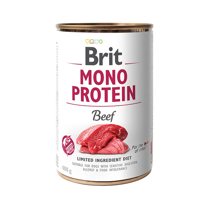 Una lata de comida para perros Brit Mono Protein Ternera, 400g.