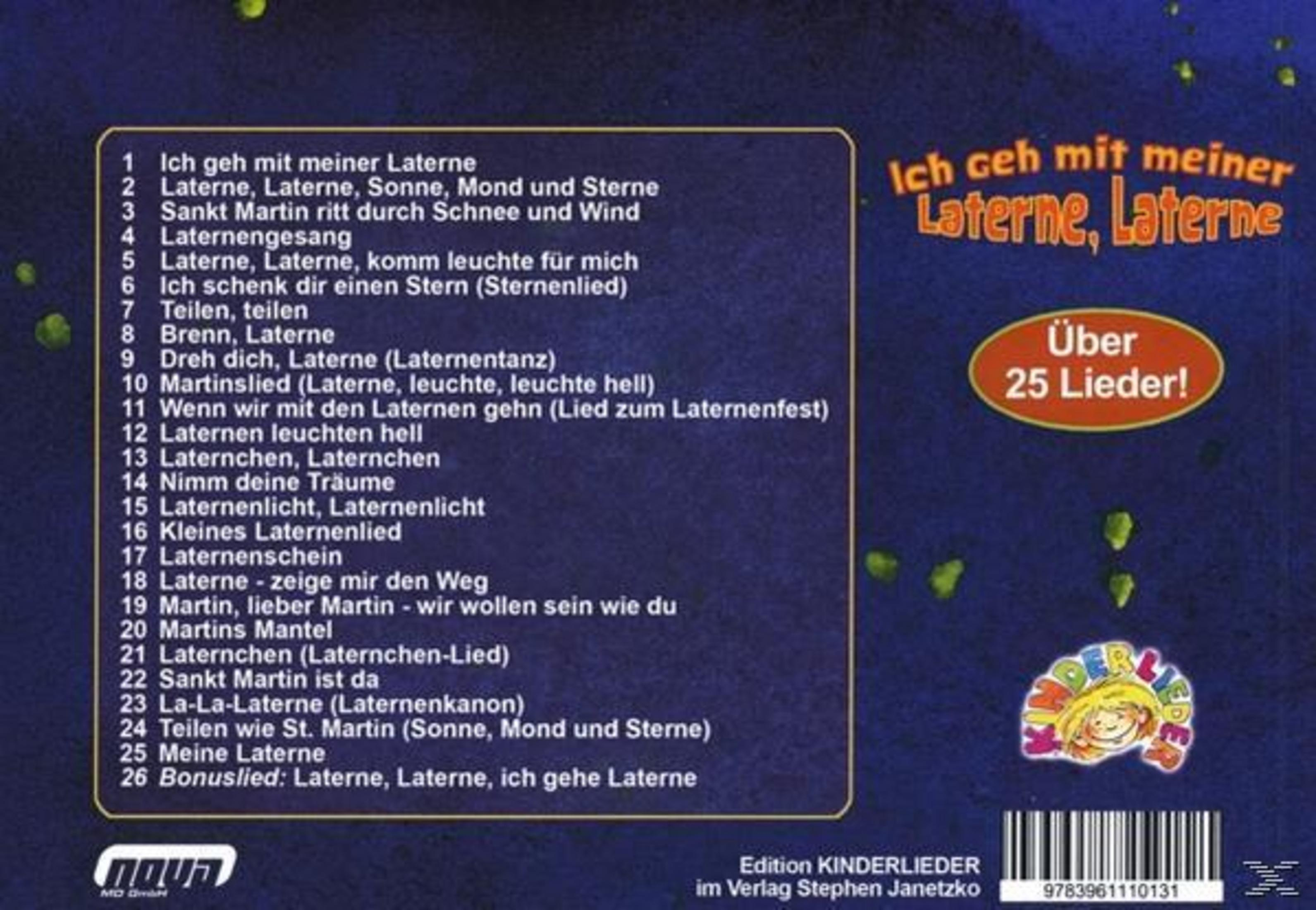 Rückseite einer Kinderlieder-CD mit Songliste und blauem Hintergrund.